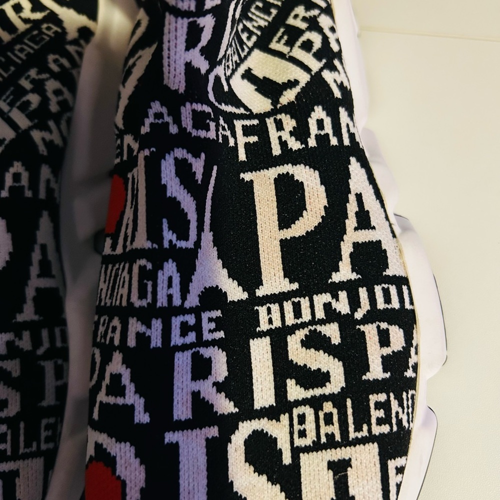 Balenciaga Black and White Paris Print Sneakers - Picture 5 of 8